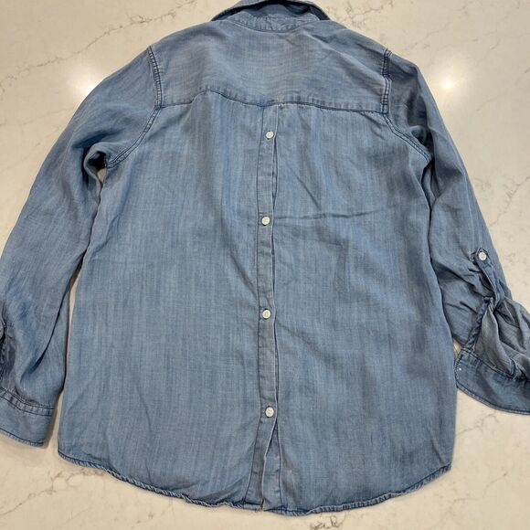 Harper Womens M Button Up Back Light Chambray Roll Tab Long Sleeve Lyocell Shirt - Picture 2 of 9
